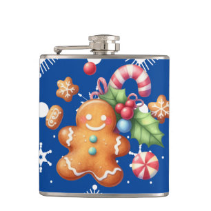 Gingerbread Christmas Peppermint Blue Name Snow Hip Flask