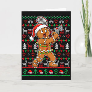 Gingerbread Christmas Sweater Playing Badminton Pl Card