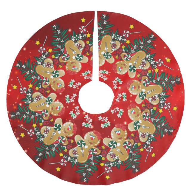 Gingerbread Christmas Sweets Brushed Polyester Tree Skirt (Front)
