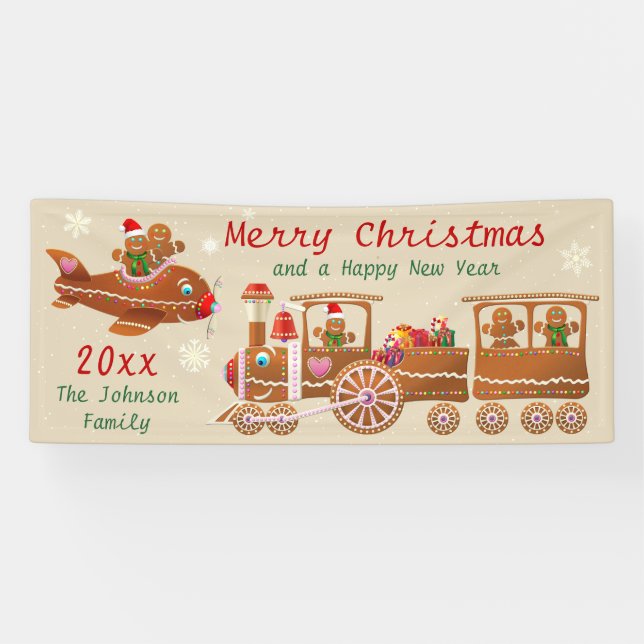 Gingerbread Christmas Train And Aeroplane Cartoon Banner (Horizontal)