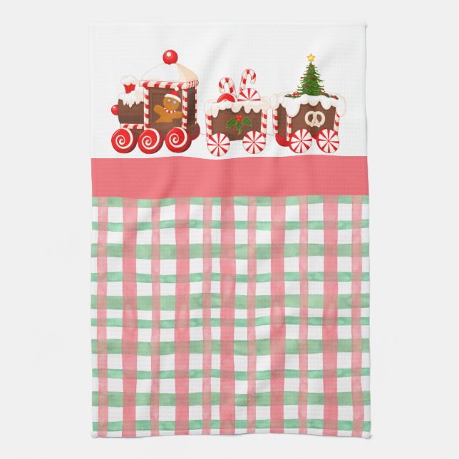 Gingerbread Christmas Train  Tea Towel (Vertical)