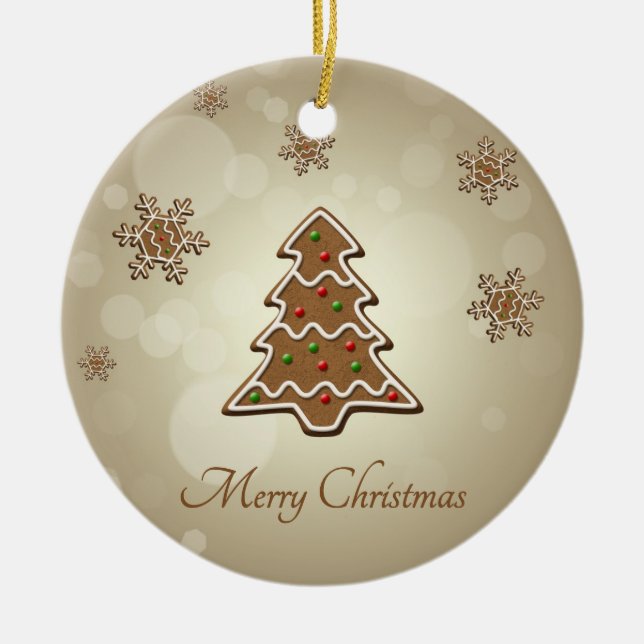 Gingerbread Christmas Tree Ceramic Ornament (Front)
