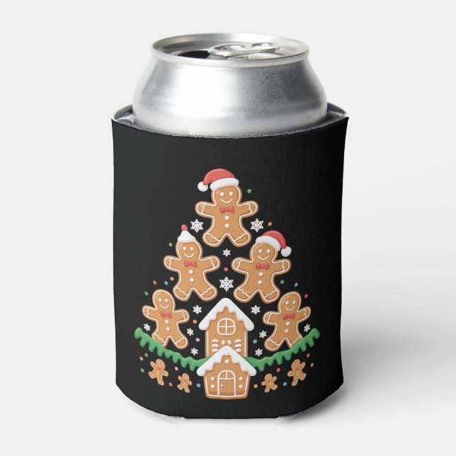 Gingerbread Christmas Tree Lights Cookie Baking Can Cooler (Can Front)