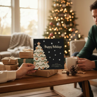 Gingerbread Christmas Tree Snowflake Holiday Card