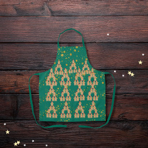 Gingerbread Christmas trees teal blue Apron