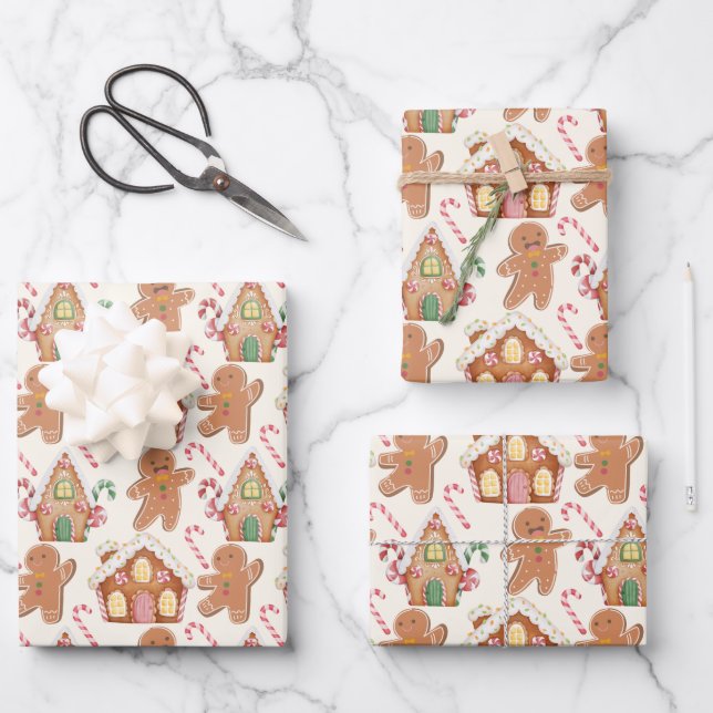 Gingerbread Christmas Winter Holiday Season Wrapping Paper Sheet (Front)