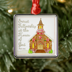 Gingerbread Church Sweet Fellowship Christmas Metal Ornament