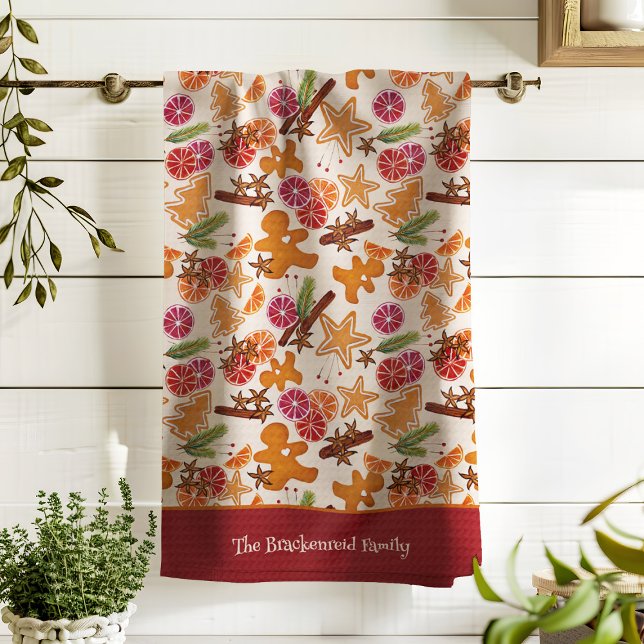 Gingerbread Citrus Spice Christmas Add Family Name Tea Towel (Creator Uploaded)