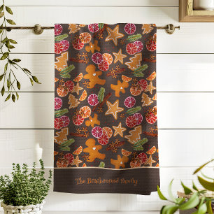 Gingerbread Citrus Spice Christmas Add Family Name Tea Towel