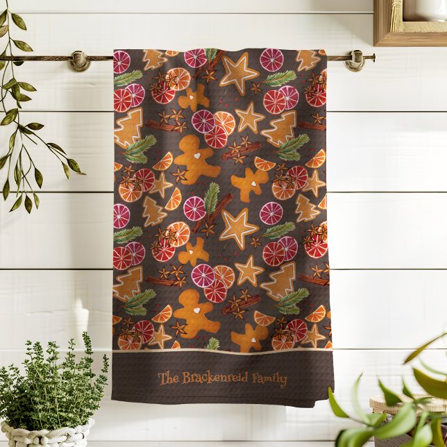 Gingerbread Citrus Spice Christmas Add Family Name Tea Towel (Creator Uploaded)