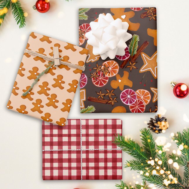 Gingerbread Citrus Spice Gingham Rustic Christmas Wrapping Paper Sheet (Creator Uploaded)