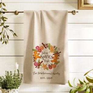 Gingerbread Citrus Spice Wreath Christmas Holiday Tea Towel