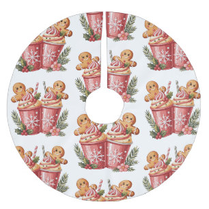 Gingerbread Coffee Christmas Candy Cane Xmas Brushed Polyester Tree Skirt