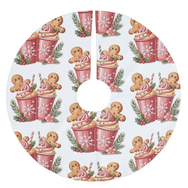Gingerbread Coffee Christmas Candy Cane Xmas Brushed Polyester Tree Skirt (Front)