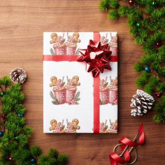 Gingerbread Coffee Christmas Candy Cane Xmas Wrapping Paper