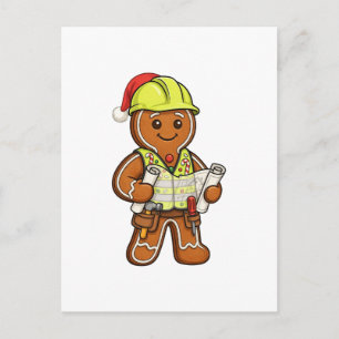 Gingerbread Construction Worker Christmas 2026 Postcard