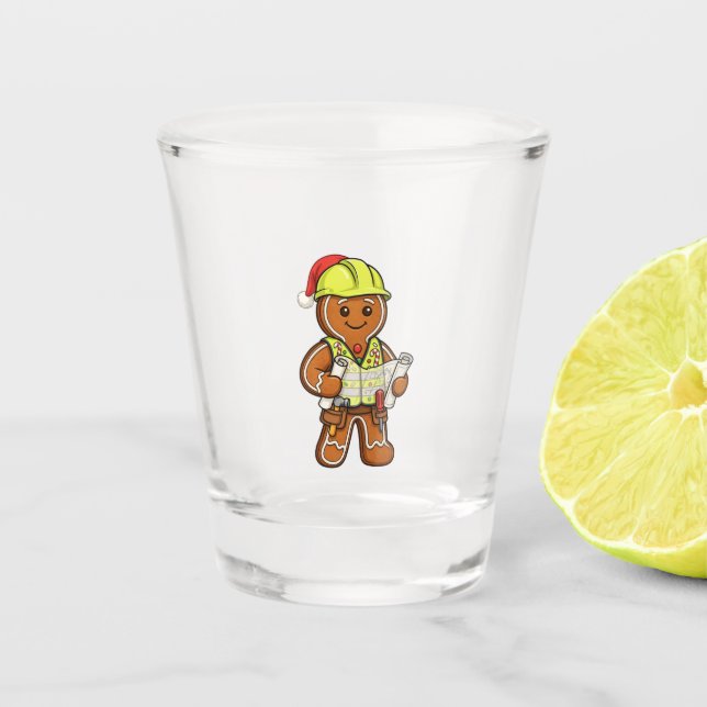 Gingerbread Construction Worker Christmas 2026   Shot Glass (Front)