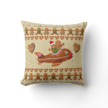Gingerbread Cookie Aeroplanes Throw Pillow