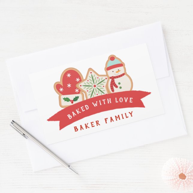 Gingerbread  Cookie | Baked with Love Favour Bag Rectangular Sticker (Envelope)