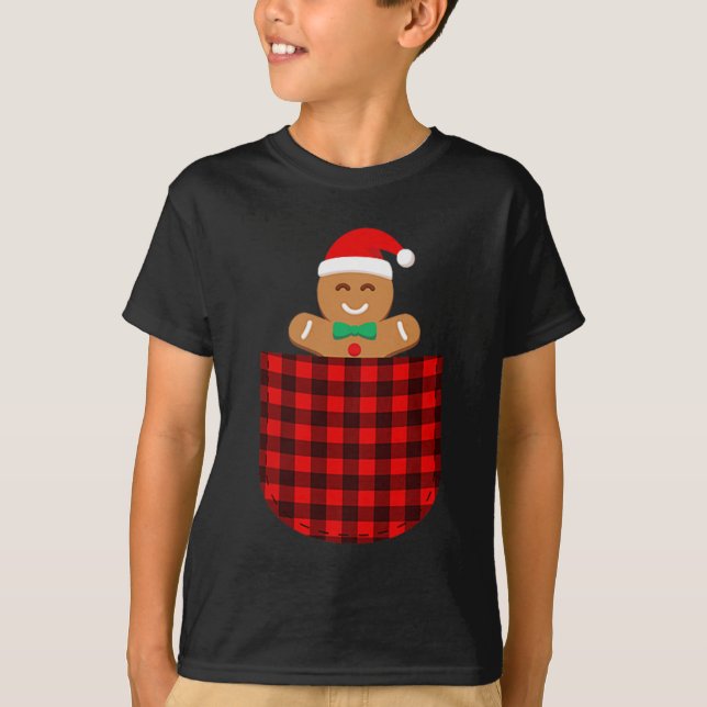 Gingerbread Cookie Buffalo Red Plaid Cket Christma T-Shirt (Front)