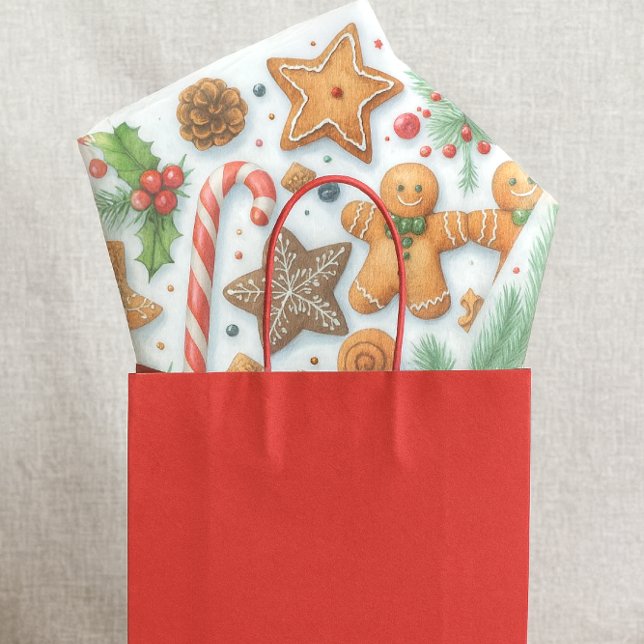 Gingerbread Cookie Candy Cane & Pine  Tissue Paper (Festive Christmas cookie tissue paper for gift bags, crafts and more )