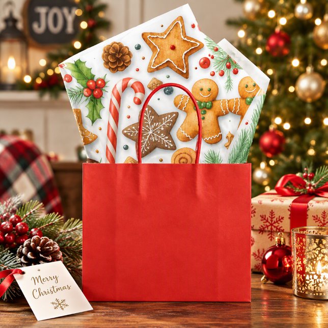 Gingerbread Cookie Candy Cane & Pine  Tissue Paper (Festive Christmas cookie tissue paper for gift bags, crafts and more )
