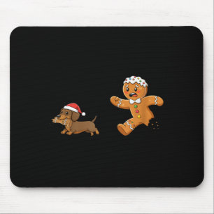 Gingerbread Cookie Chasing Dachshund Christmas Dog Mouse Pad