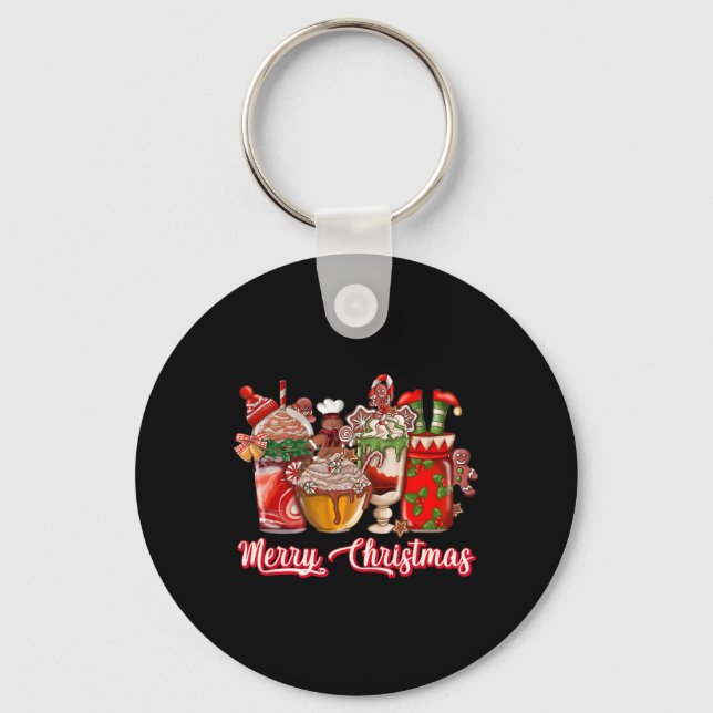 Gingerbread Cookie Christmas Coffee Cups Latte Dri Key Ring (Front)