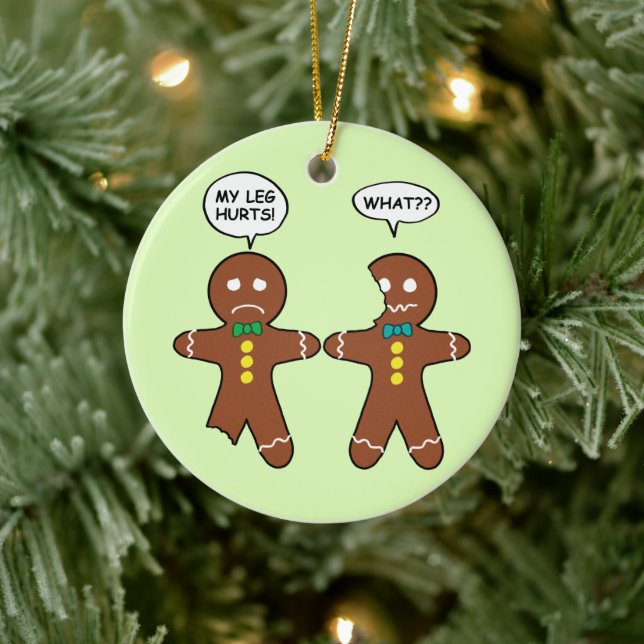 Gingerbread Cookie Christmas Humour Green Ceramic Ornament (Tree)