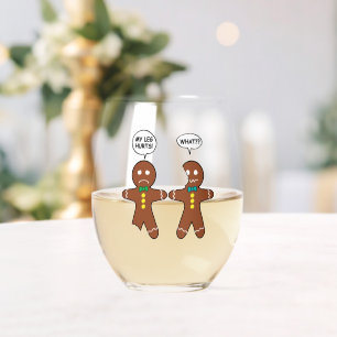 Gingerbread Cookie Christmas Humour Stemless Wine Glass
