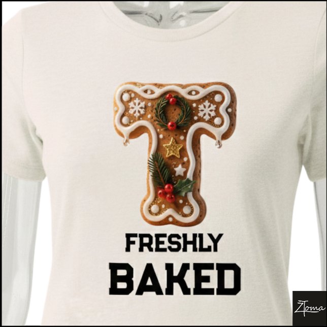 Gingerbread Cookie Christmas Initial Letter T Tri-Blend Shirt (Creator Uploaded)
