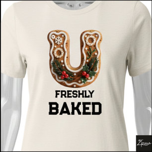 Gingerbread Cookie Christmas Initial Letter U Tri-Blend Shirt