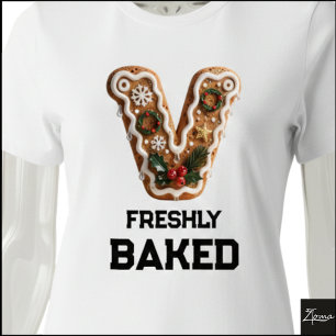 Gingerbread Cookie Christmas Initial Letter V Tri-Blend Shirt