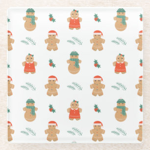 Gingerbread Cookie Christmas Pattern Glass Coaster