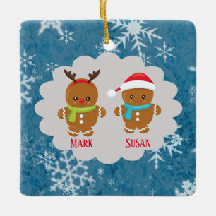 Gingerbread Cookie Couple Christmas Names Ceramic Ornament