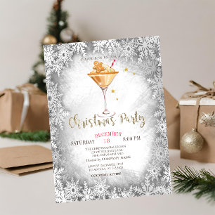 Gingerbread Cookie,Drink,Grey Snowflakes Christmas Invitation