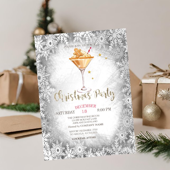 Gingerbread Cookie,Drink,Grey Snowflakes Christmas Invitation (Creator Uploaded)