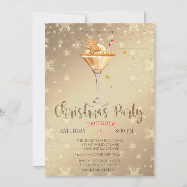 Gingerbread Cookie Drink Stars Gold Christmas  Invitation (Front)