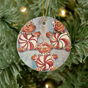 Gingerbread Cookie Family Ceramic Ornament