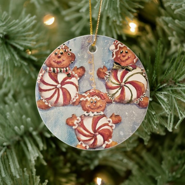 Gingerbread Cookie Family Ceramic Ornament (Tree)