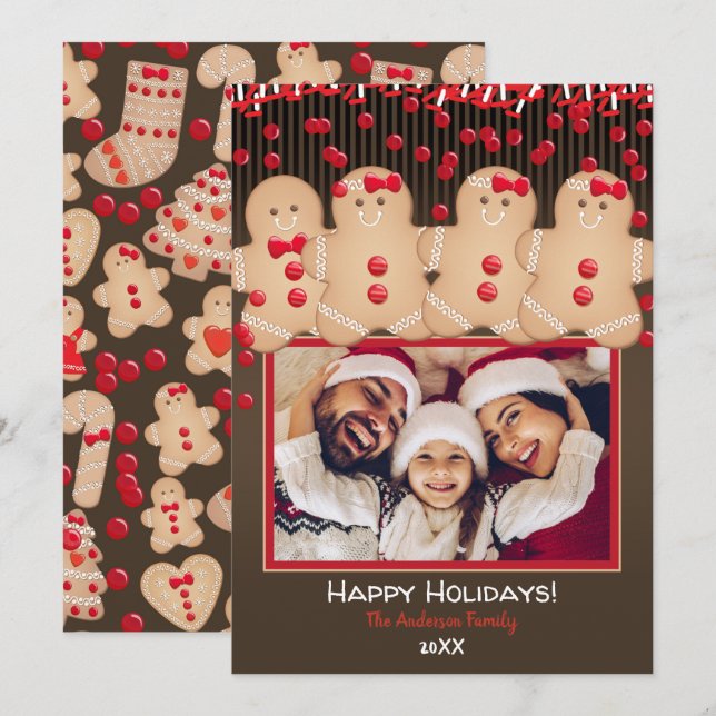 Gingerbread Cookie Family Christmas  Holiday Photo Invitation (Front/Back)