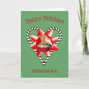 Gingerbread Cookie Man Candy Cane Heart Christmas  Holiday Card