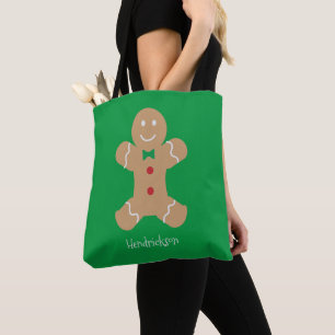 Gingerbread Cookie Man with Custom Name Tote Bag