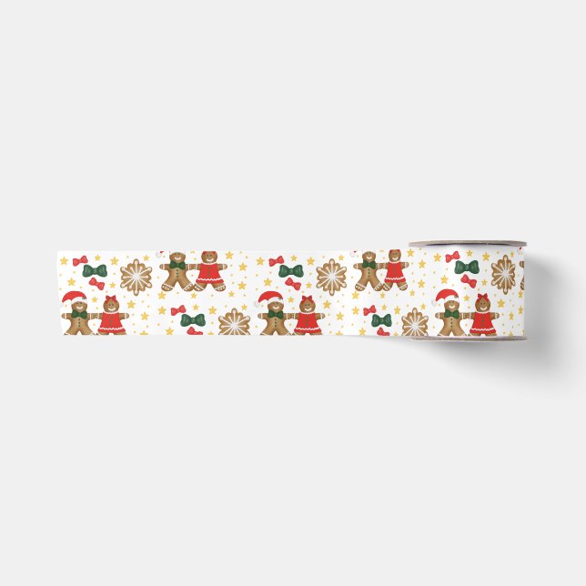 Gingerbread Cookie Pattern Christmas Tissue Paper Satin Ribbon (Front)