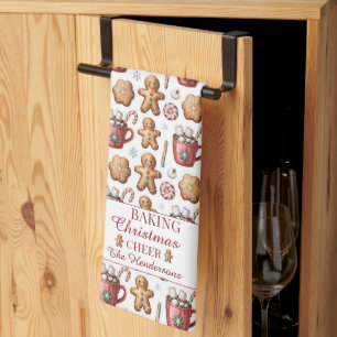 Gingerbread Cookie Pattern Name Christmas Holiday Tea Towel