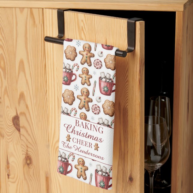 Gingerbread Cookie Pattern Name Christmas Holiday Tea Towel (Thirds Fold)