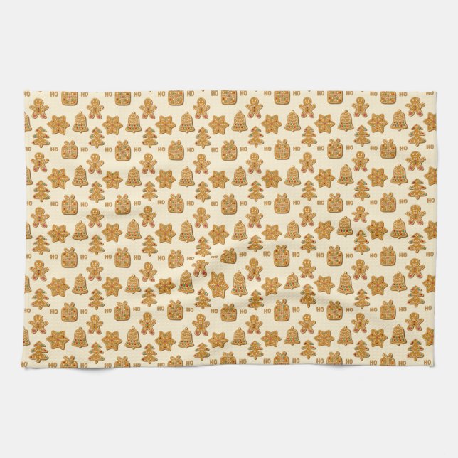 Gingerbread Cookie Pattern Tea Towel (Horizontal)