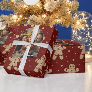 Gingerbread Cookie Personalized Christmas Photo Wrapping Paper