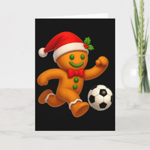Gingerbread Cookie Playing Soccer Merry Christmas Card