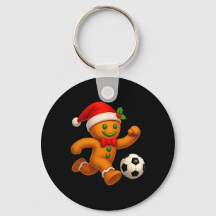 Gingerbread Cookie Playing Soccer Merry Christmas Key Ring
